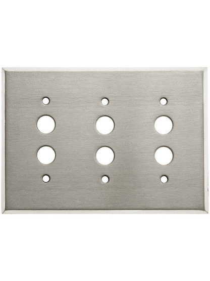 Classic Triple Gang Push Button Switch Plate In Brushed Stainless.